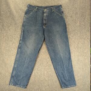 Wrangler WRG Jean Co Jeans Mens 36x32 Blue Carpenter Workwear Hammer Loop
